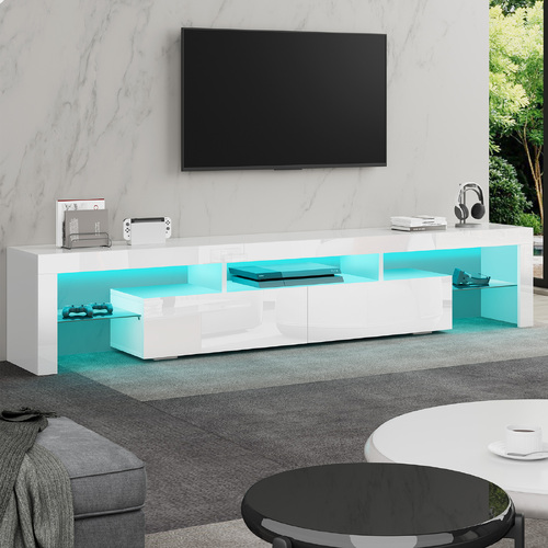 ALFORDSON Entertainment Unit TV Stand LED Light 200cm White