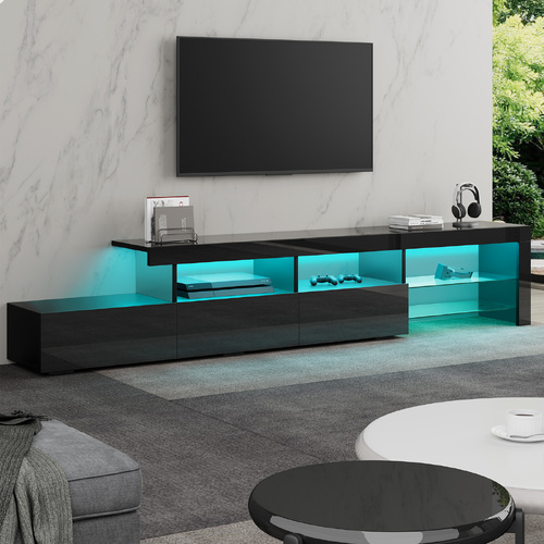 ALFORDSON Entertainment Unit TV Stand LED Light 220cm Black